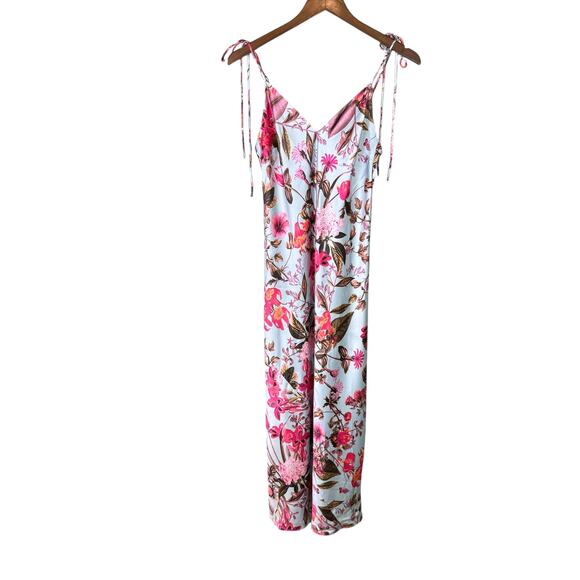 Victoria's Secret NWT Blue Floral Satin Tie Strap Midi Slip Dress Nightgown - Picture 9 of 12